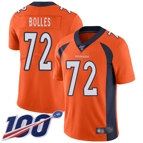 Men Denver Broncos #72 Garett Bolles Orange Team Color Vapor Untouchable Limited Player 100th Season Football NFL Jersey
